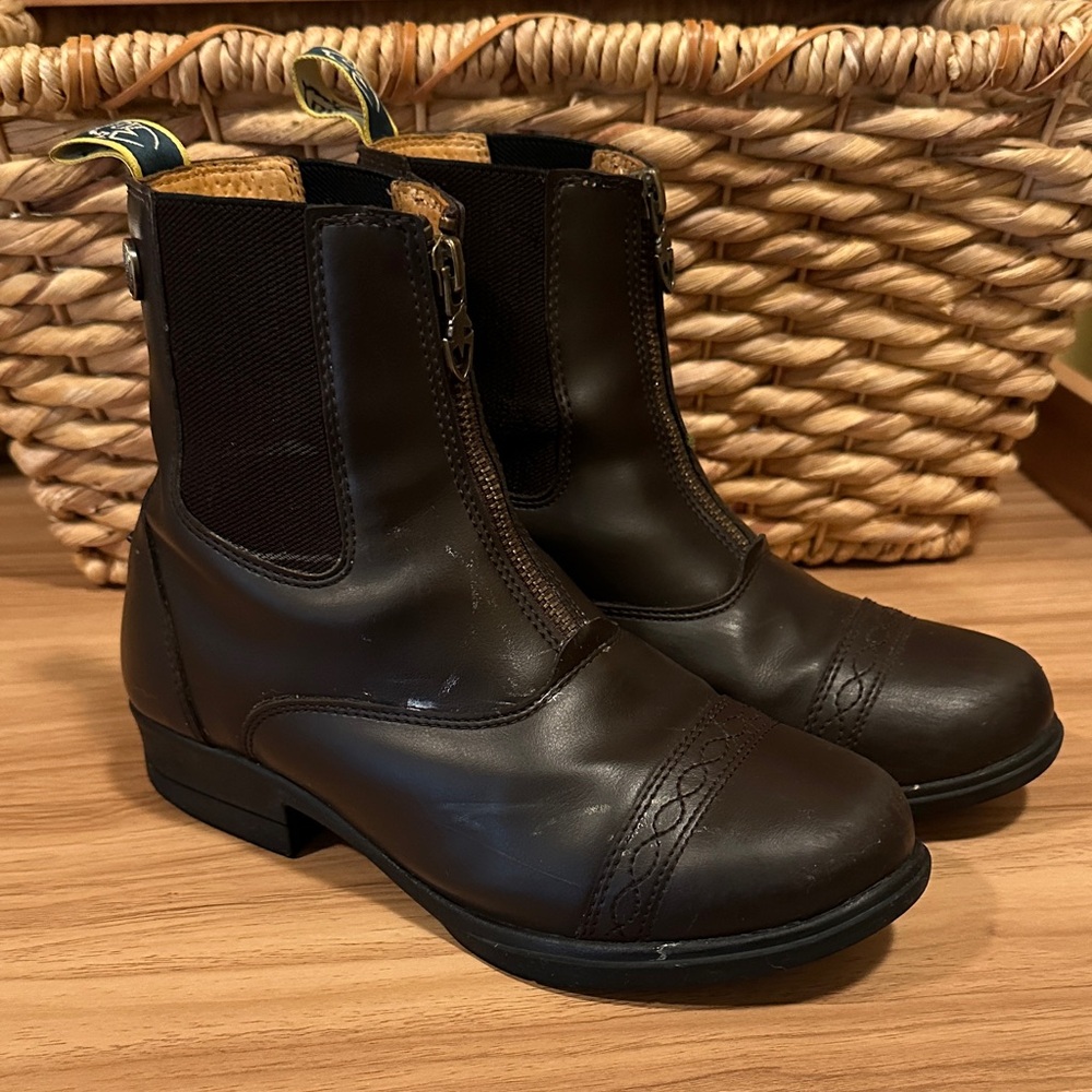 Kids Moretta Clio Brown Leather Zip Paddock Boots, size 4